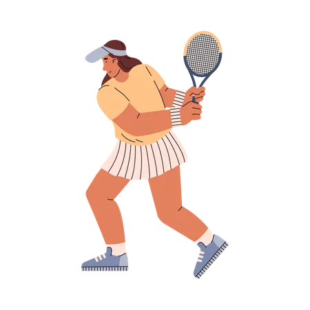 Mujer joven, posición, con, raqueta de tenis  Ilustración