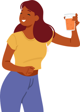 Mujer joven disfruta de cerveza refrescante  Ilustración