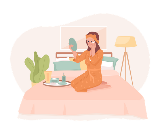 Mujer joven disfrutando de un día de spa en casa  Ilustración