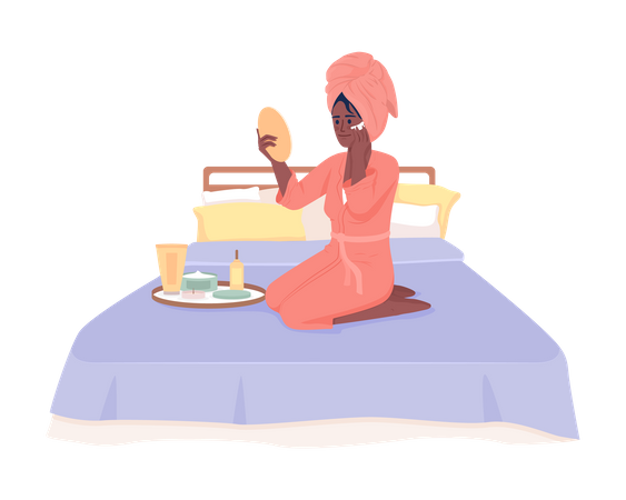 Mujer joven disfrutando de un día de spa en casa  Ilustración