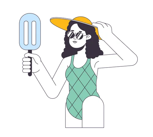 Mujer joven disfrutando de las vacaciones de verano  Ilustración