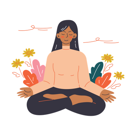 Mujer joven haciendo meditación  Ilustración