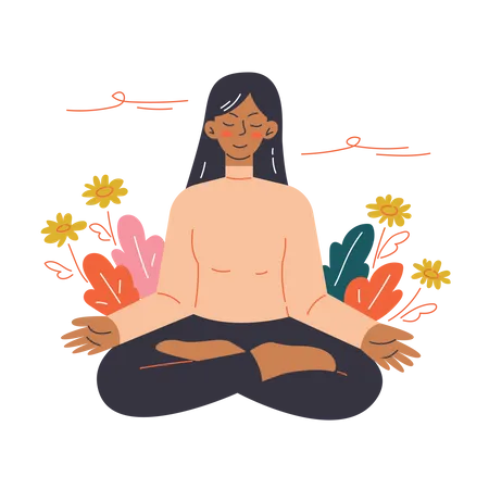 Mujer joven haciendo meditación  Ilustración