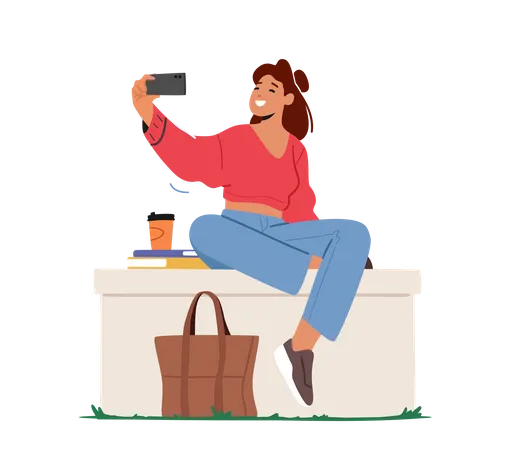 Mujer joven haciendo selfie  Ilustración