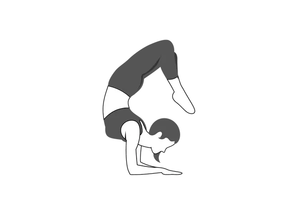 Mujer joven haciendo Vrschikasana  Ilustración