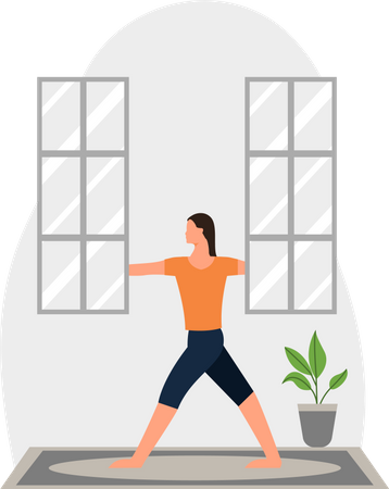 Mujer joven haciendo yoga en una habitación  Ilustración