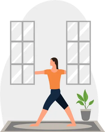 Mujer joven haciendo yoga en una habitación  Ilustración