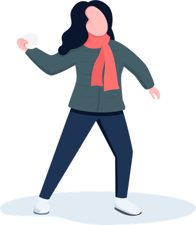 Mujer joven lanzando bolas de nieve  Ilustración
