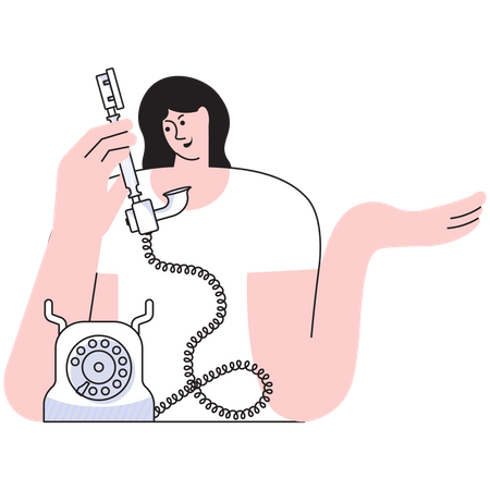 Mujer joven llamando por teléfono retro  Ilustración