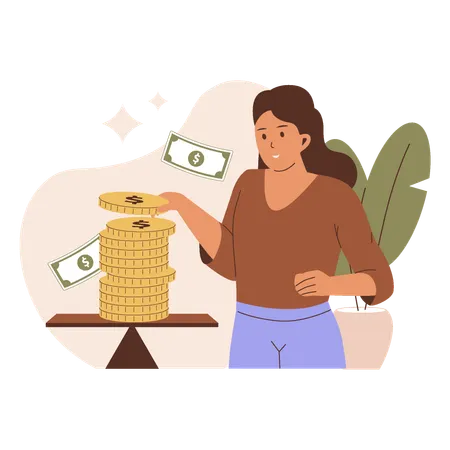 Mujer joven mostrando estabilidad financiera  Ilustración