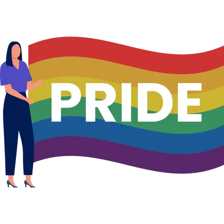 Mujer joven mostrando la bandera del día del orgullo  Ilustración