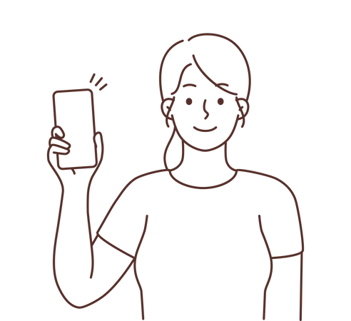 Mujer joven mostrando móvil  Ilustración