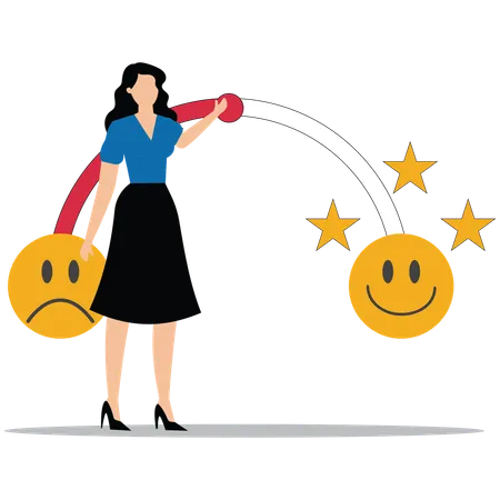 Mujer joven que muestra la opinión del cliente y la encuesta de satisfacción  Ilustración