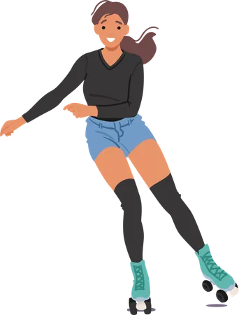 Mujer joven patinando con gracia y confianza  Ilustración