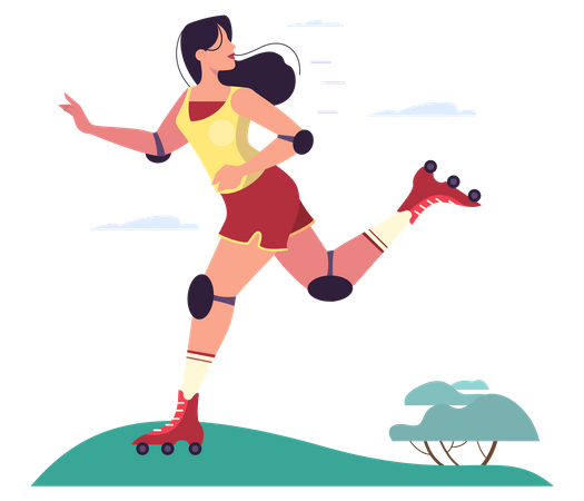 Mujer joven patinando en el parque  Ilustración