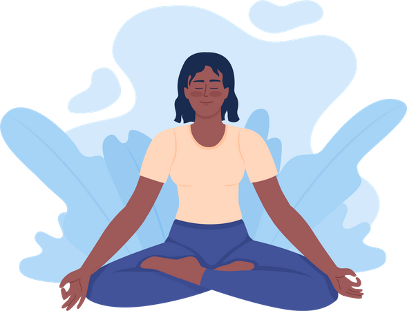 Mujer joven positiva meditando en postura de loto  Ilustración