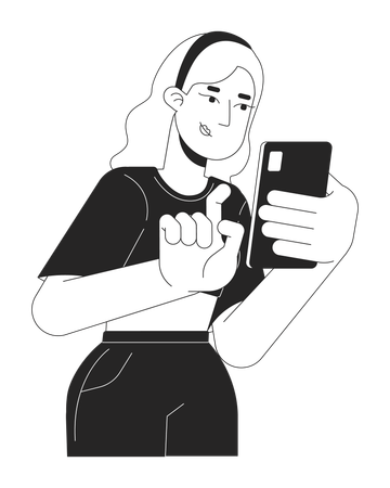 Mujer joven rubia escribiendo teléfono móvil  Ilustración