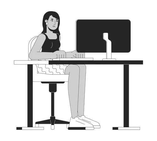 Mujer joven sentada frente a la computadora  Illustration