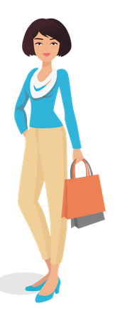 Mujer joven sosteniendo bolsas  Ilustración