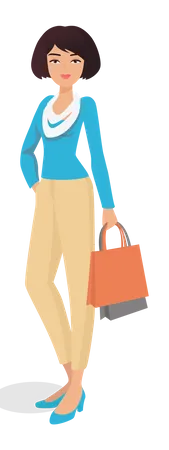 Mujer joven sosteniendo bolsas  Ilustración