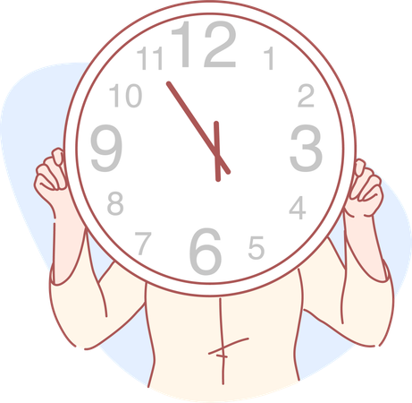 Mujer joven sosteniendo el reloj  Ilustración