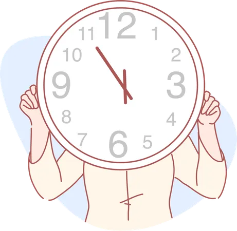 Mujer joven sosteniendo el reloj  Ilustración