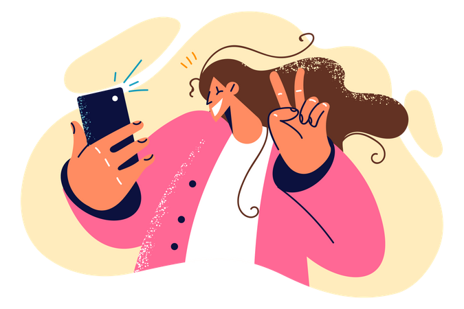 Mujer joven tomando selfie  Ilustración