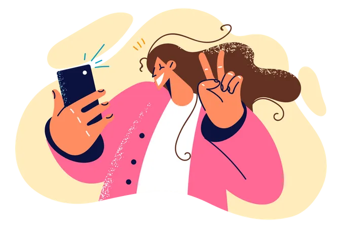 Mujer joven tomando selfie  Ilustración