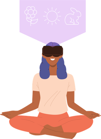 Mujer joven con auriculares vr disfrutando de la meditación  Ilustración