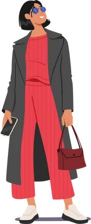 Las Mujeres Jovenes Usan Acogedores Trajes De Otono Incluido Un Sueter Rojo Combinado Con Pantalones Anchos Abrigo Largo Y Botas Para Abrazar El Clima Cambiante Con Estilo Y Calidez Ilustracion De Vector De Personas De Dibujos Animados Ilustración