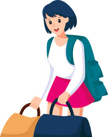 Mujer joven viajando  Ilustración
