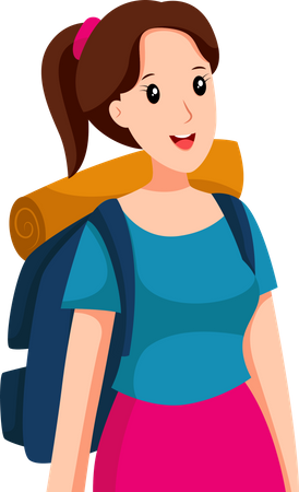 Mujer joven viajando con mochila  Ilustración