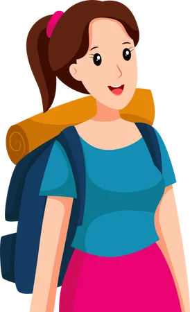 Mujer joven viajando con mochila  Ilustración