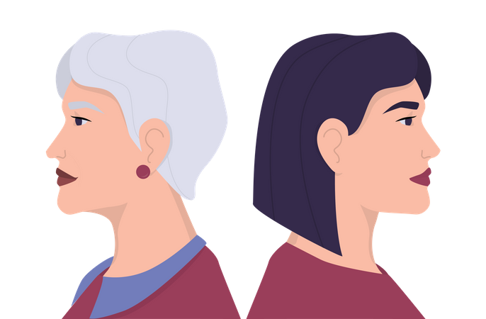 Mujer joven y anciana  Ilustración