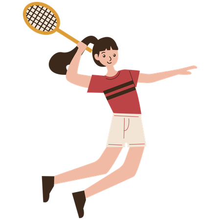 Mujer Jugadora Bádminton Saltando Movimiento Smash  Ilustración