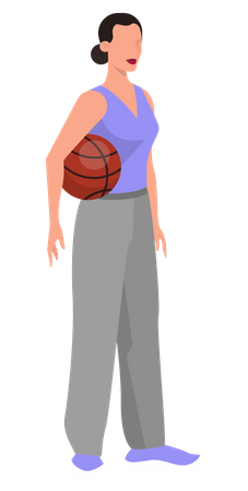 Jugador de baloncesto mujer en uniforme deportivo sosteniendo la pelota  Ilustración