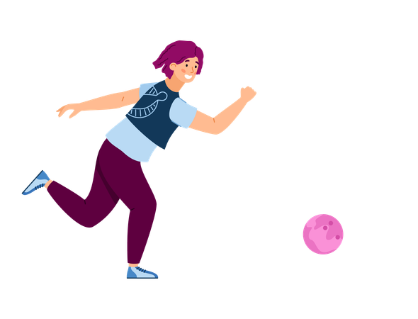 Mujer jugadora de bolos lanzando una bola  Ilustración