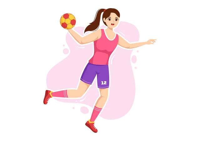 Mujer jugando balonmano  Ilustración