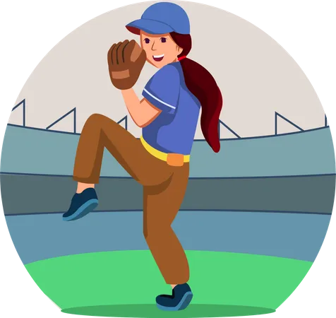 Mujer jugando béisbol  Ilustración