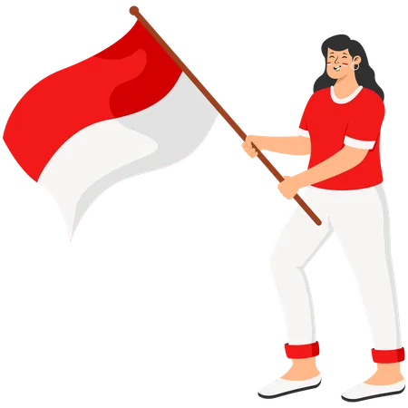 Mujer jugando con bandera indonesia  Ilustración