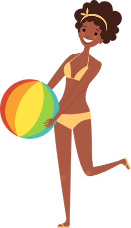Mujer jugando con pelota de playa  Ilustración