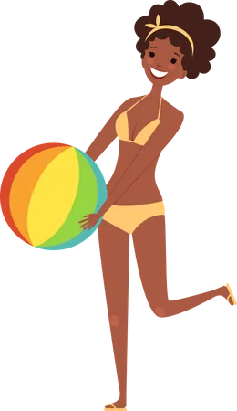 Mujer jugando con pelota de playa  Ilustración