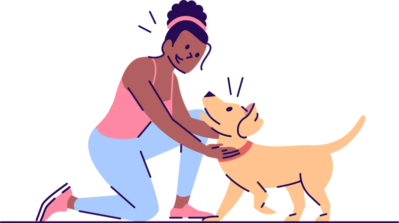 Mujer jugando con perro  Ilustración