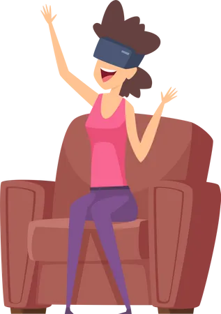 Mujer jugando juego de realidad virtual  Ilustración