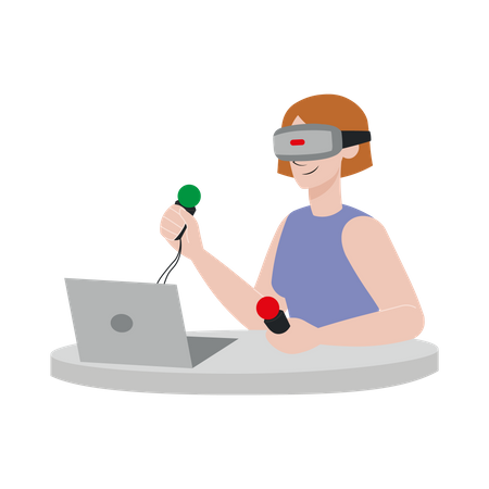 Mujer jugando juego de realidad virtual  Ilustración