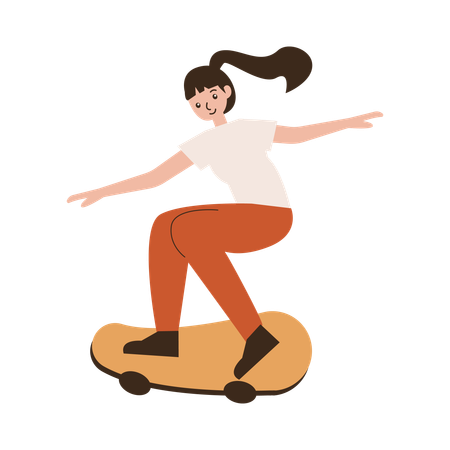 Mujer jugando patineta  Ilustración