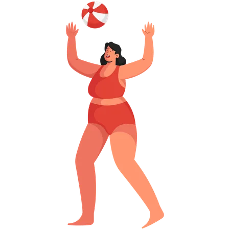 Mujer jugando pelota de playa  Ilustración