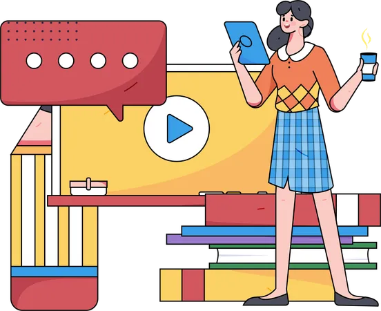 Mujer jugando vídeo en línea  Ilustración