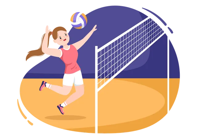 Mujer jugando voleibol  Ilustración