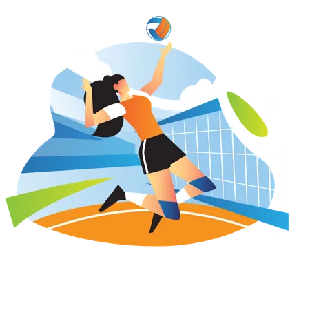 Mujer jugando voleibol  Ilustración